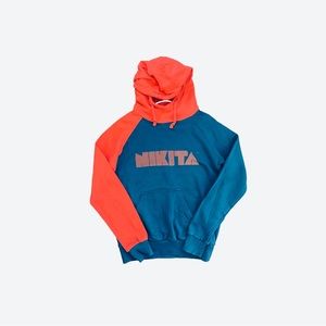Nikita Coral Orange & Teal Blue Colourblock Hoodie - Size S